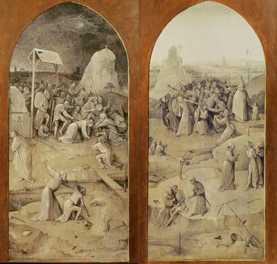 Cristo en el camino al Calvario, paneles exteriores del tríptico de la Tentación de San Antonio de Hieronymus Bosch